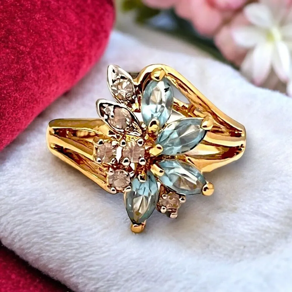 Vintage 1980s Uncas Crystal Cluster Ring Size 9 14KTGE Gold Plate - 14E